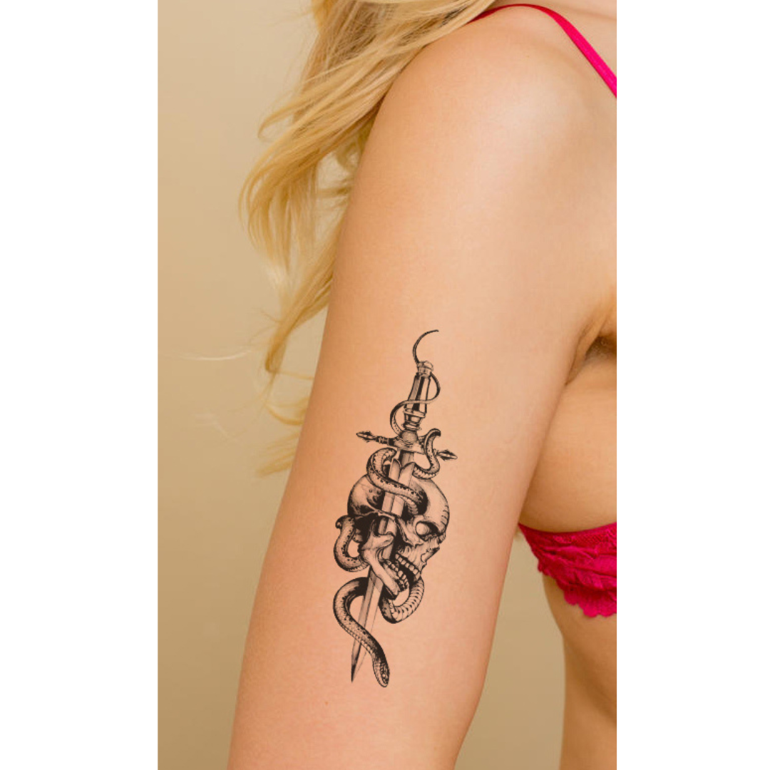 Skull Sword Snake | temporary tattoo 10cm x 6cm
