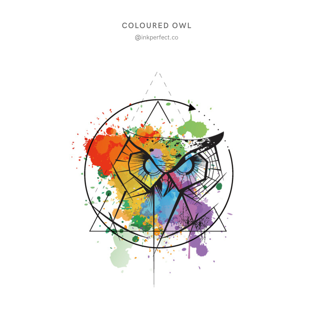 Coloured Owl | temporary tattoo 10cm x 6cm