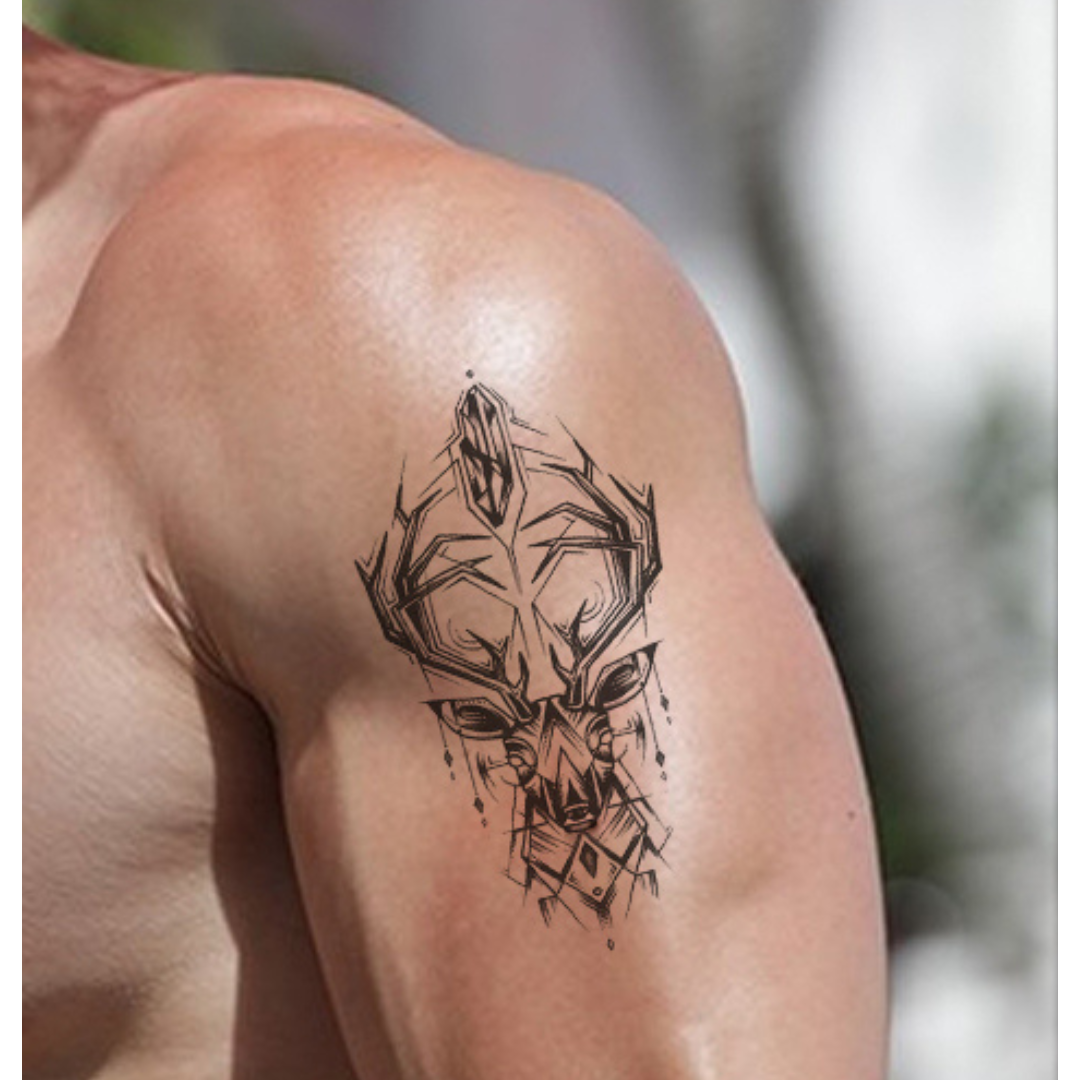 Tribal Deer Head | temporary tattoo 10cm x 6cm