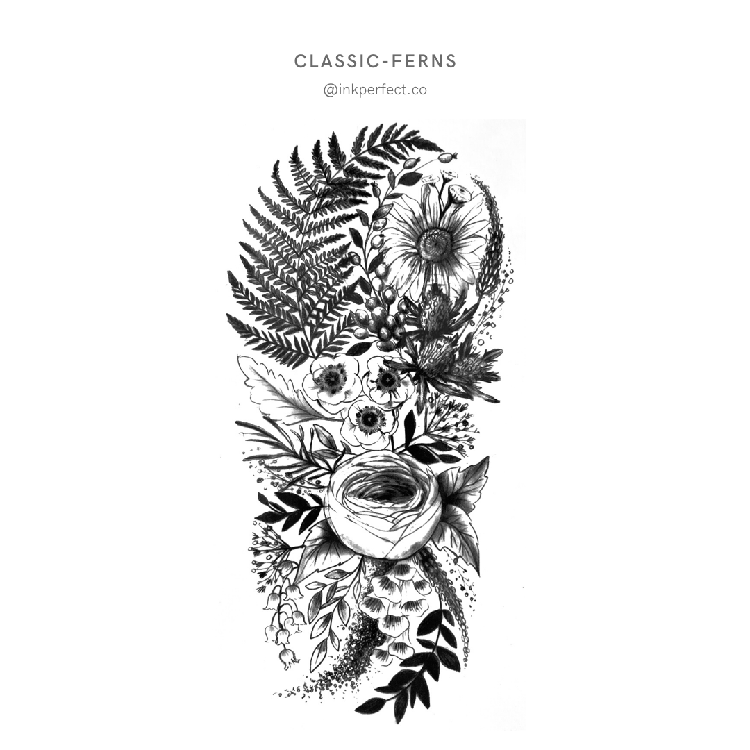 Classic-Ferns | Thigh temporary tattoo