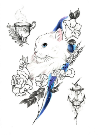 Kitty| Half-sleeve size temporary tattoo