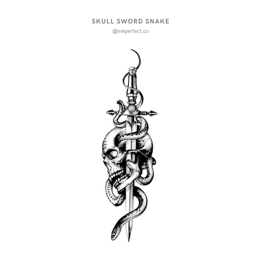 Skull Sword Snake | temporary tattoo 10cm x 6cm