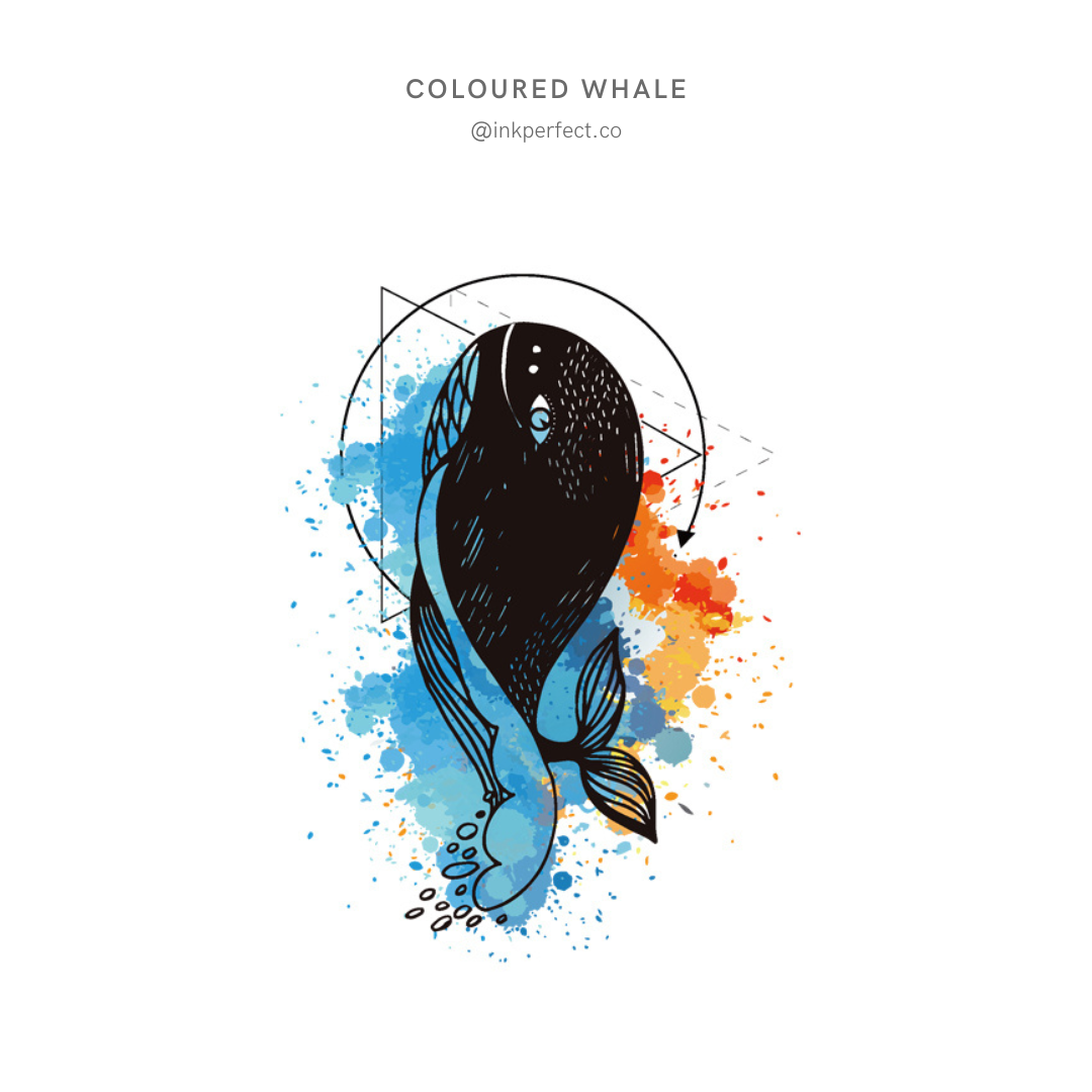 Coloured Whale | temporary tattoo 10cm x 6cm