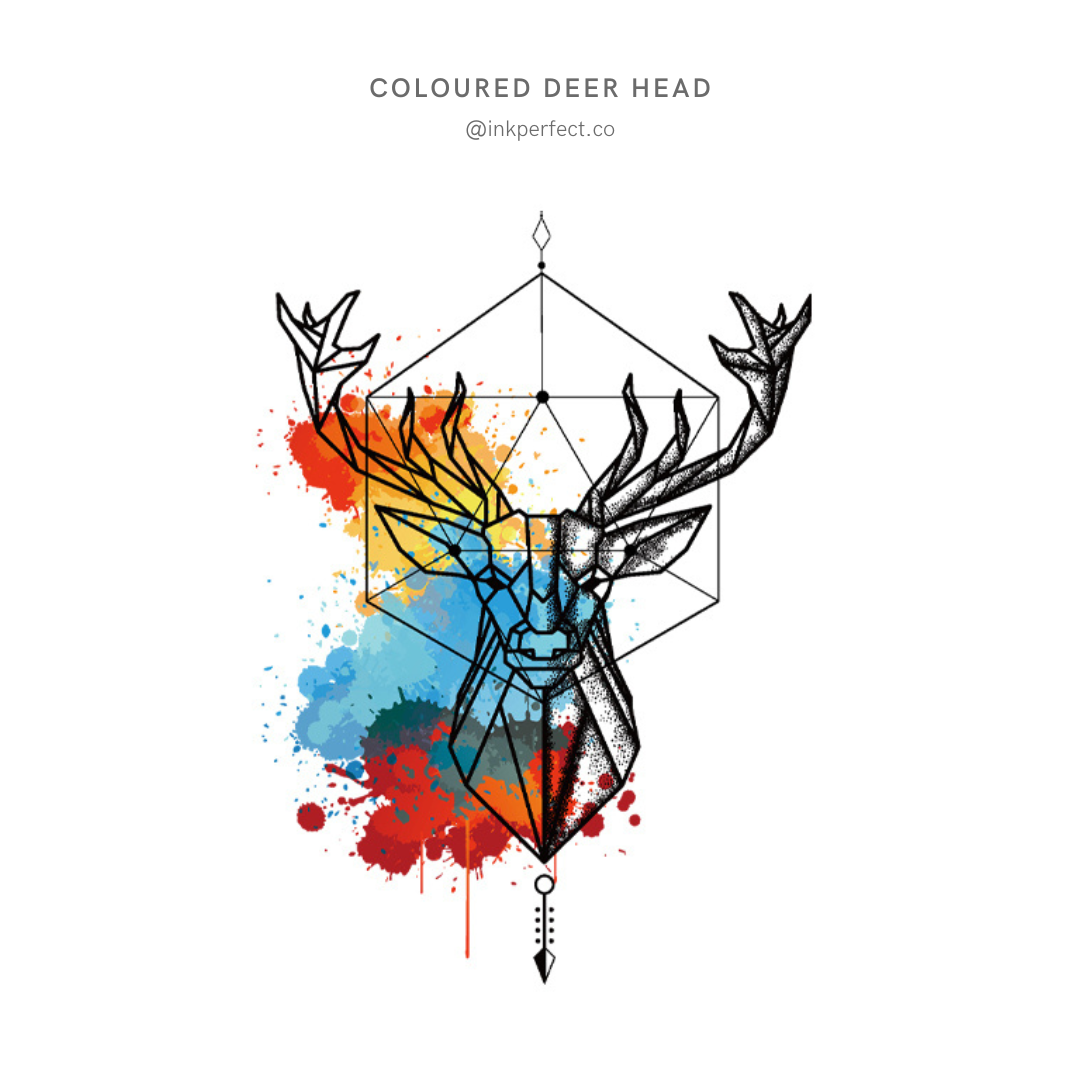 Coloured Deer Head | temporary tattoo 10cm x 6cm