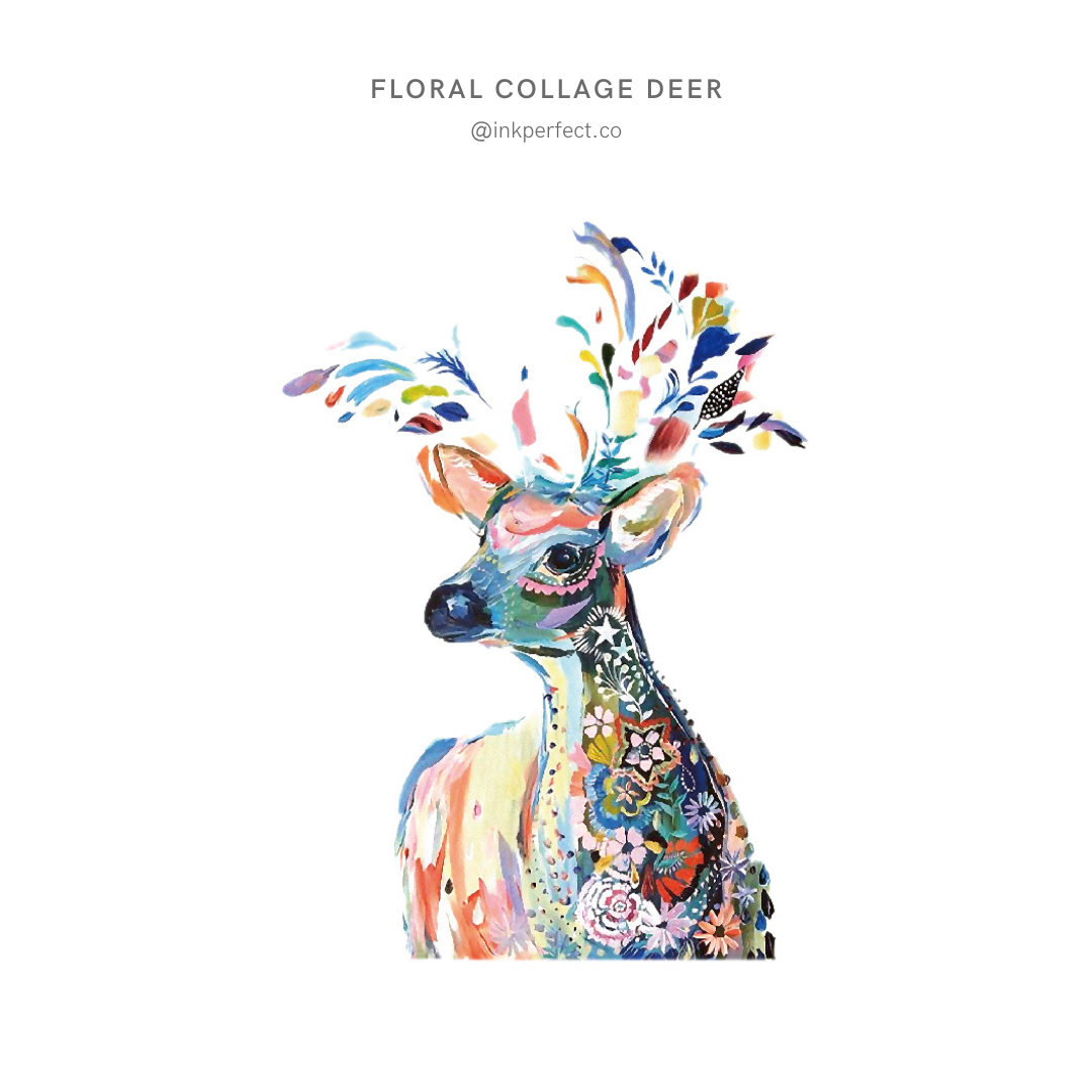 Floral Collage Deer | 12cm x 7cm