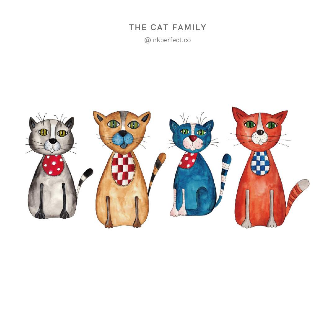 The Cat Family 12cm X 7cm Inkperfect co the-cat-family-12cm-x-7cm-inkperfect-co