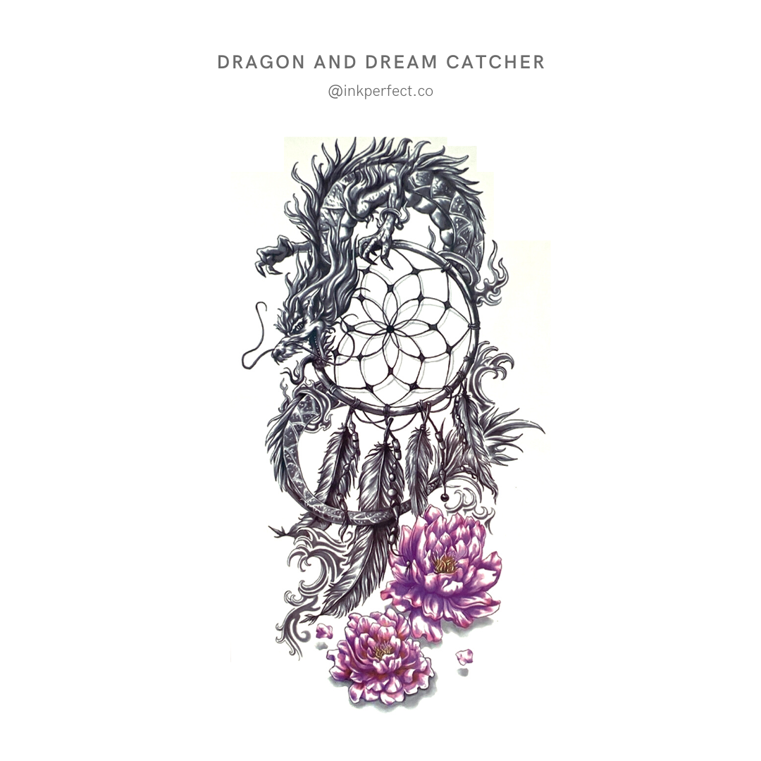 Dragon and Dream Catcher | Thigh temporary tattoo
