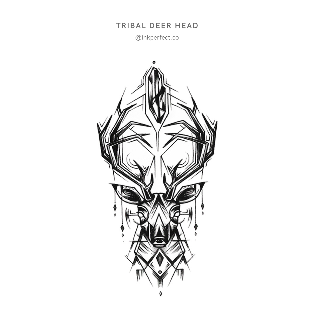 Tribal Deer Head | temporary tattoo 10cm x 6cm