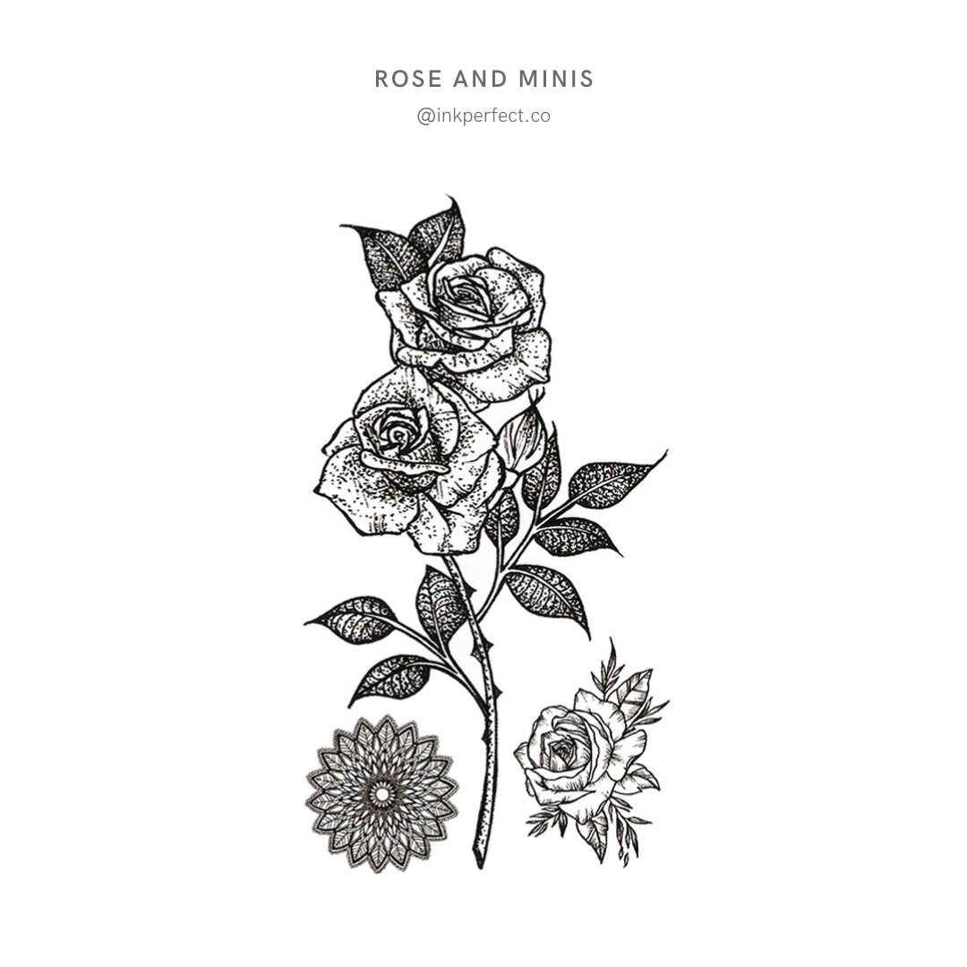 Rose and minis | temporary tattoo 10cm x 6cm