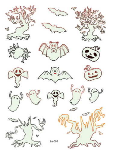 Halloween 2023 BSLE005 (large sheet) | Glow in the dark temporary tattoos