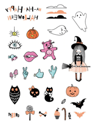 Halloween 2023 BSLE009 (large sheet) | Glow in the dark temporary tattoos