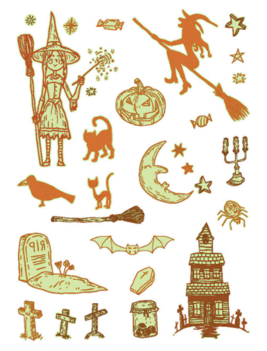 Halloween 2023 BSLE037 (large sheet) | Glow in the dark temporary tattoos