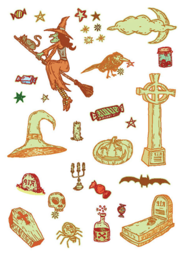 Halloween 2023 BSLE038 (large sheet) | Glow in the dark temporary tattoos