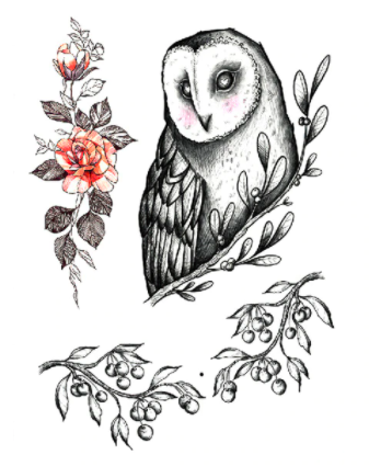 Owl | Half-sleeve size temporary tattoo